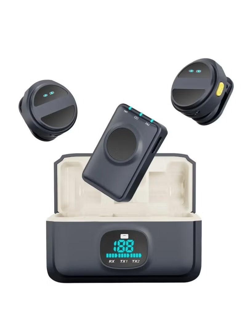 Wireless lavalier microphones with charging case | Noise-reduction | Clip-on microphone for video recording, streaming, singing – Real-Time Sync for Clear Audio Recording