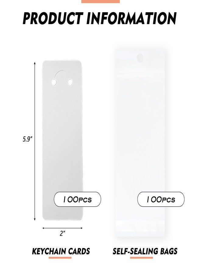 Quupy 100 Sets Keychain Display Cards with Self-Sealing Bags Display Keyring Cardstock Holder Long Keychain Cards Holder for Displaying Keyring Keychains Jewelry Packaging(5.9X2inch) - Image 2