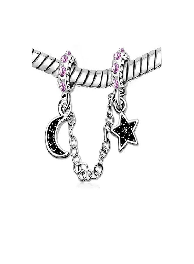 KunBead Safety Chain Moon Star Purple Crystal Charms Compatible with Pandora Charm Bracelets for Women - Image 2