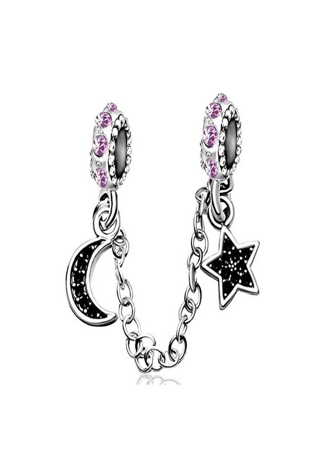 KunBead Safety Chain Moon Star Purple Crystal Charms Compatible with Pandora Charm Bracelets for Women - Image 1