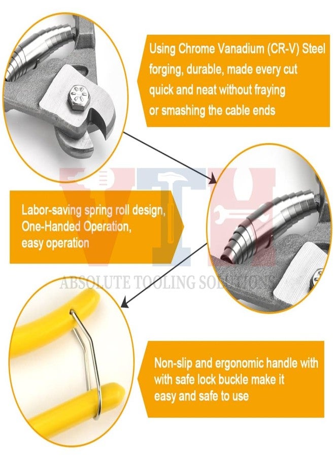 VTH WITH TAGLINE ABSOLUTE TOOLING SOLUTIONS قاطع أسلاك فولاذي مقاوم للصدأ من VTH® | قاطع كابلات شديد التحمل مزود بقفل أمان، تصميم زنبركي مريح لقطع نظيفة حتى 4 مم من الأسلاك، مثالي للأسوار والدرابزينات وفرامل الدراجات - Image 4