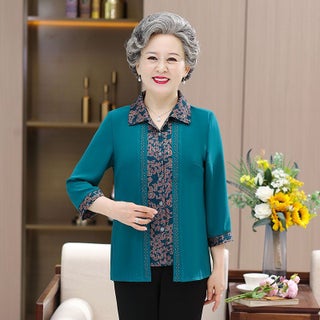 Middle-aged and elderly womens clothing fashionable new fake two-piece shirt shirt mom wear plus size shirt grandma wear temperament top Blue [single piece]] - pzsku/Z841693C6D42DDF01E675Z/45/1746230164/091fe6bc-5d4a-429b-8773-674daf9b3bde