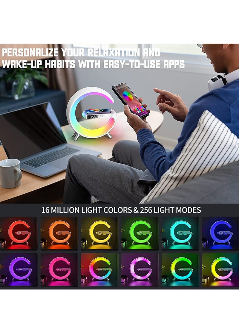 مصباح جو RGB، ضوء مزاج متغير الألوان مع شاحن لاسلكي، مصباح LED بقوة 15 واط بجانب السرير مع عرض الوقت، ضوء ليلي قابل للتعتيم مع منبه، مكبر صوت بلوتوث وتحكم عبر التطبيق لغرفة النوم، الحفلات - Image 4