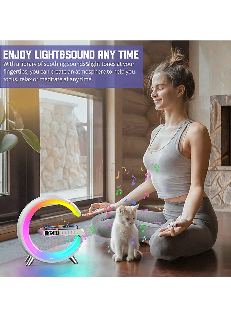 مصباح جو RGB، ضوء مزاج متغير الألوان مع شاحن لاسلكي، مصباح LED بقوة 15 واط بجانب السرير مع عرض الوقت، ضوء ليلي قابل للتعتيم مع منبه، مكبر صوت بلوتوث وتحكم عبر التطبيق لغرفة النوم، الحفلات - Image 5