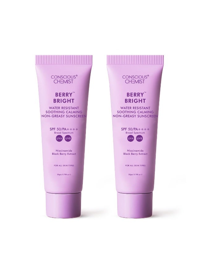 CONSCIOUS CHEMIST واقي شمس كونشس كيميست® SPF 50 PA++++ | 20 جرام | للبشرة الدهنية، واقي شمس جل مع النياسيناميد ومستخلص التوت الأسود، خفيف الوزن هجين، مقاوم للماء، لجميع أنواع البشرة - توت مشرق (عبوة من 2) - Image 1