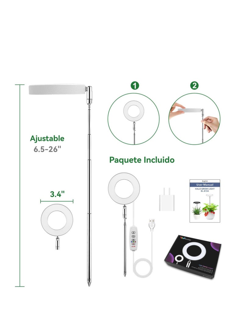 Generic Grow Lights for Indoor Plants,Full Spectrum LED Halo Plant Lights，Automatic Timer 2/4/8H, 4 Dimmable Brightness,5V Safe Voltage Growing Lamp， Height Adjustable Small ，Ideal for Small Plants  - Image 3