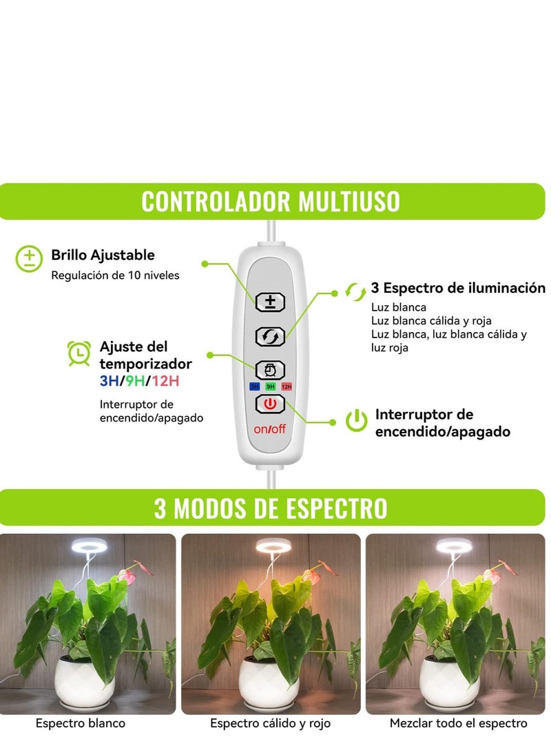 Generic Grow Lights for Indoor Plants,Full Spectrum LED Halo Plant Lights，Automatic Timer 2/4/8H, 4 Dimmable Brightness,5V Safe Voltage Growing Lamp， Height Adjustable Small ，Ideal for Small Plants  - Image 5