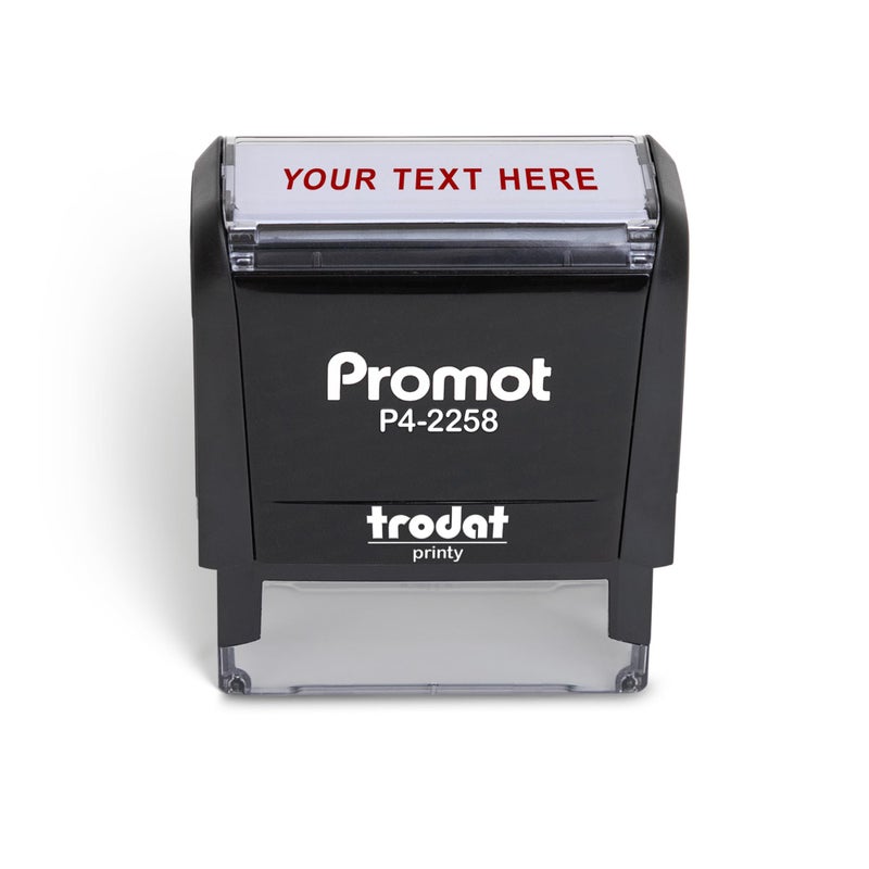 Promot ختم بروموت ذاتي التحبير بخط واحد مخصص - مثالي للاستخدام كختم للمكاتب والمعلمين والعناوين وملصقات الأعمال - للاستخدام الشخصي والمهني - اختر الخطوط والألوان، سهولة المحاذاة (كبير) - Image 1