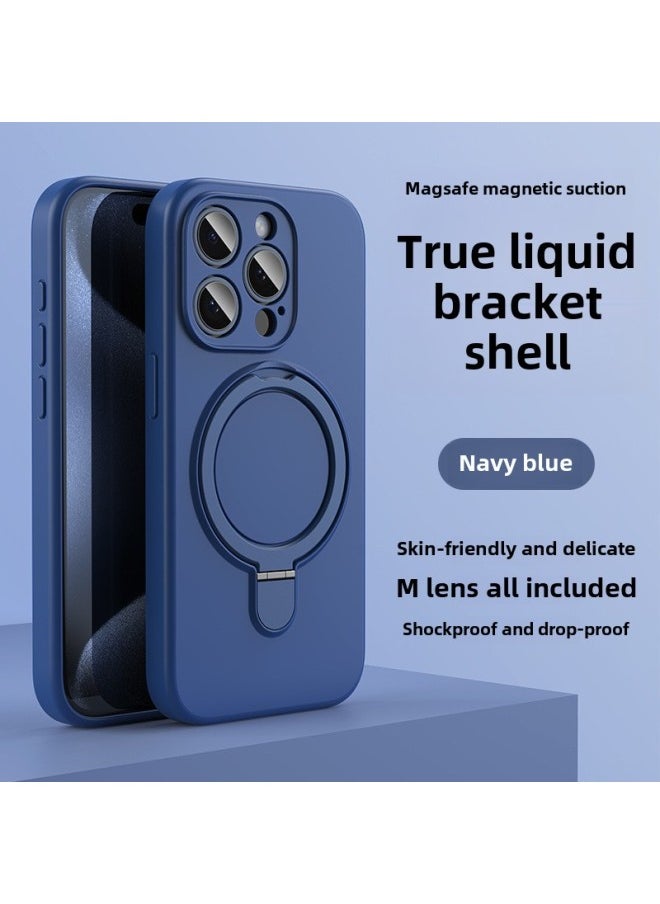 ماركة غير محددة - حافظة هاتف Apple 16 المحمولة Magsafe Bracket المغناطيسي 15promax من السيليكون السائل IPhone14 غطاء واقٍ ناعم اللون: أزرق داكن مع دعامة تغليف - نماذج قابلة للتطبيق: iPhone14Promax - Image 1