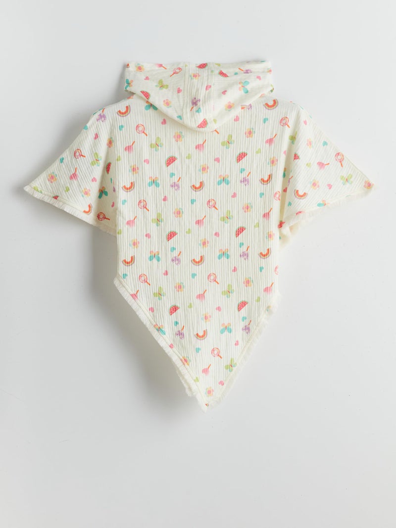 LC WAIKIKI Hooded Printed Girls' Beach Towel, 1-2 Years - Ecru - Image 4