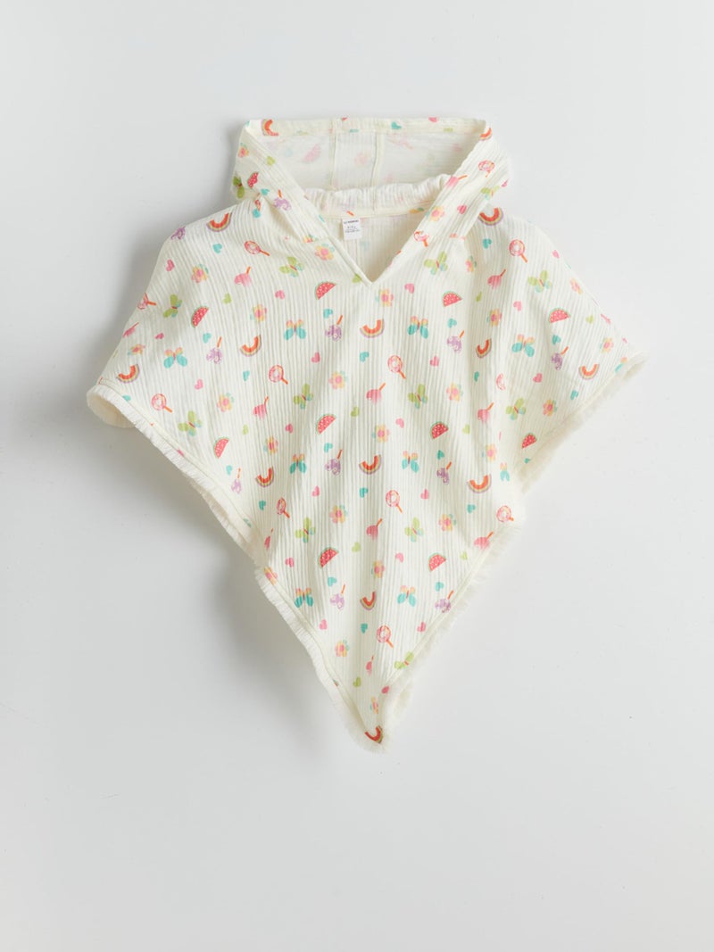 LC WAIKIKI Hooded Printed Girls' Beach Towel, 1-2 Years - Ecru - Image 3