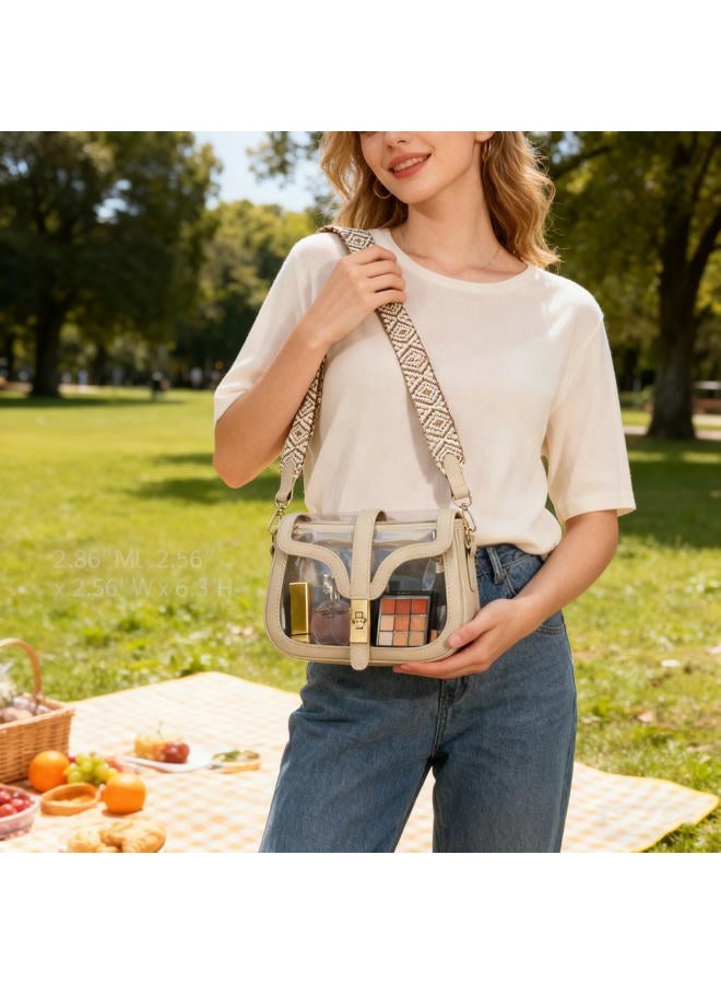 LOXOMU Clear Purse for Women Crossbody Clear Bag for Stadium Events, See Through Purse Plastic Transparent Concert Bag, Beige, Small - Image 3