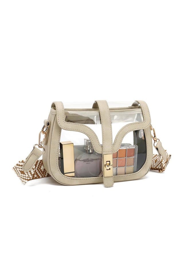 LOXOMU Clear Purse for Women Crossbody Clear Bag for Stadium Events, See Through Purse Plastic Transparent Concert Bag, Beige, Small - Image 1