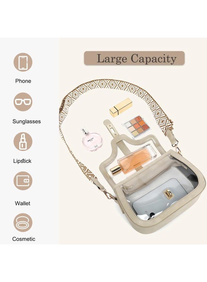 LOXOMU Clear Purse for Women Crossbody Clear Bag for Stadium Events, See Through Purse Plastic Transparent Concert Bag, Beige, Small - Image 5
