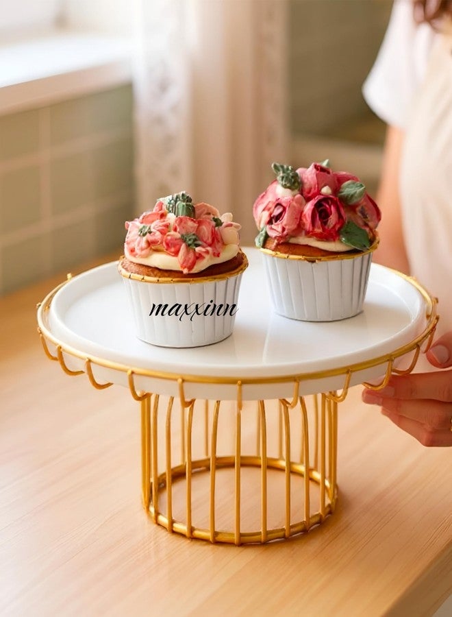 MAXXINN Metal Round Cupcake Stand White and Gold Multipurpose Serving Stand Perfect for Weeding, Birthday Party - Image 1