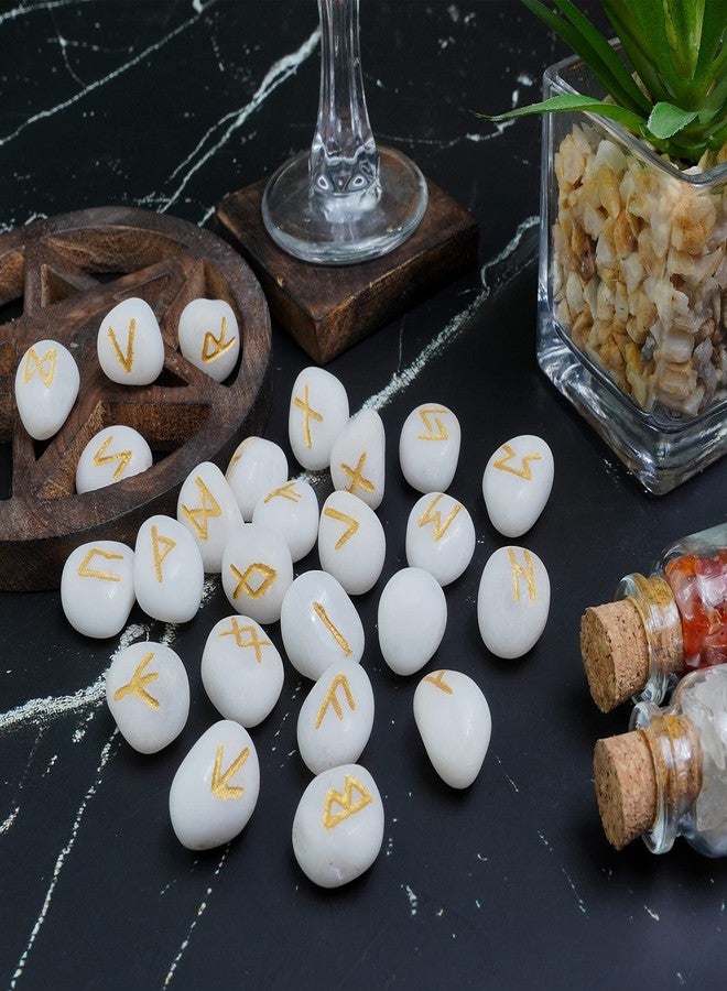 Crocon Scolecite Rune Tumble Shape Gemstone Rune with Elder Futhark Alphabet Engraved 25 pcs Runes Set Crystal Divination Healing Chakra Reiki with a Pouch Size : 15-20 mm - Image 2