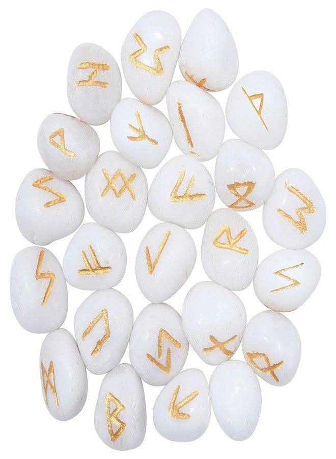Crocon Scolecite Rune Tumble Shape Gemstone Rune with Elder Futhark Alphabet Engraved 25 pcs Runes Set Crystal Divination Healing Chakra Reiki with a Pouch Size : 15-20 mm - Image 4