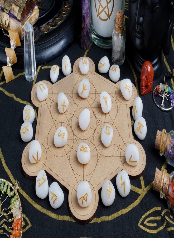 Crocon Scolecite Rune Tumble Shape Gemstone Rune with Elder Futhark Alphabet Engraved 25 pcs Runes Set Crystal Divination Healing Chakra Reiki with a Pouch Size : 15-20 mm - Image 5