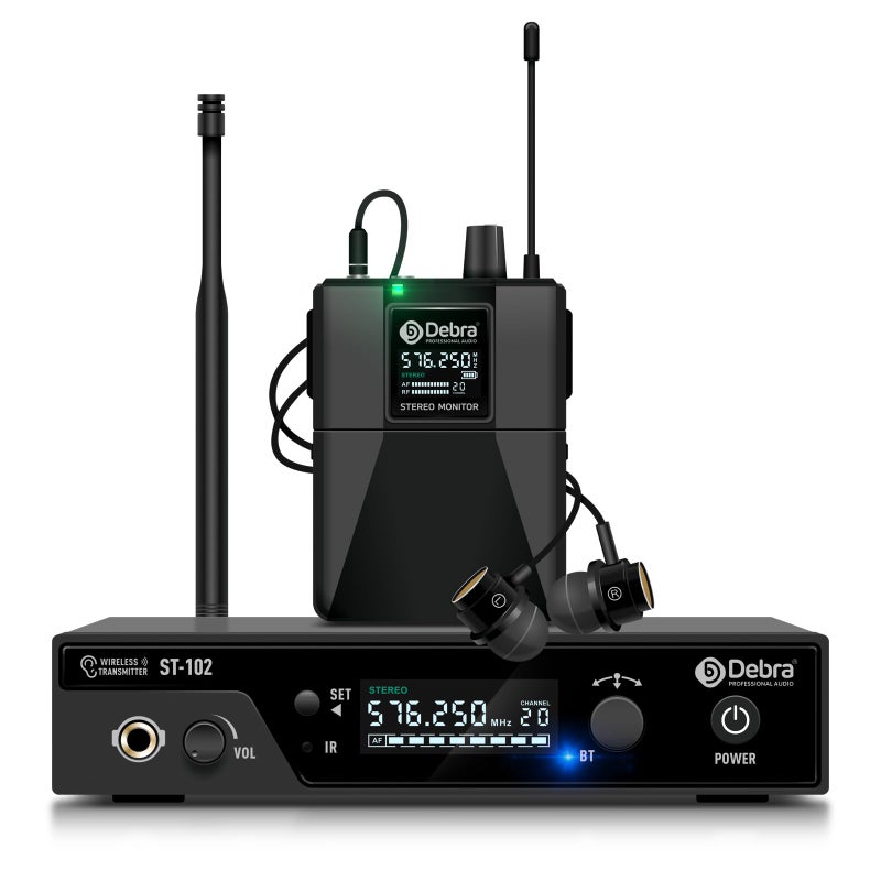 D Debra PRO ST102 UHF Stereo Wireless in Ear Monitor SystemWireless IEM with Bodypacks and Headsets530580Mhz Transmitter and ReceiverIdeal for StageStudioSpeech1 Bodypack with Transmitter