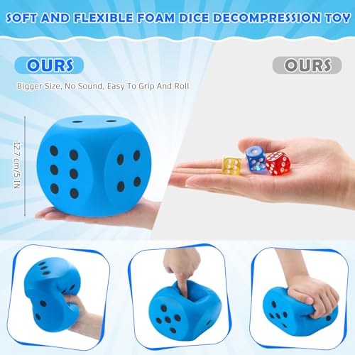 Zomiboo Large 5 Inch Foam Dice Jumbo 6 Sided Giant Dice for Casino Party Classroom Anxiety Stress Relieve Ball Toy Gifts for Adults Kids Board Game to Get Your Lucky NumbersBlue - Image 5