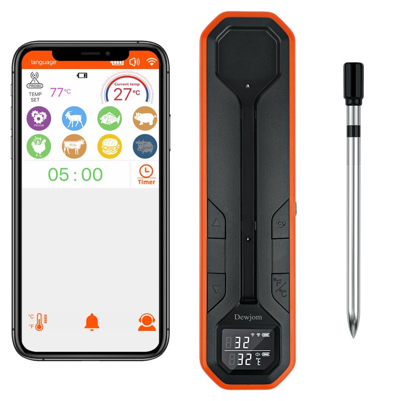 Dewjom Wireless Meat Thermometer - Digital Cooking Thermometer with Wireless Probe - 500Ft Remote Range Food Thermometer - with iOS & Android Read App -Preprogrammed Temperatures for BBQ, Oven, Grill - Image 1