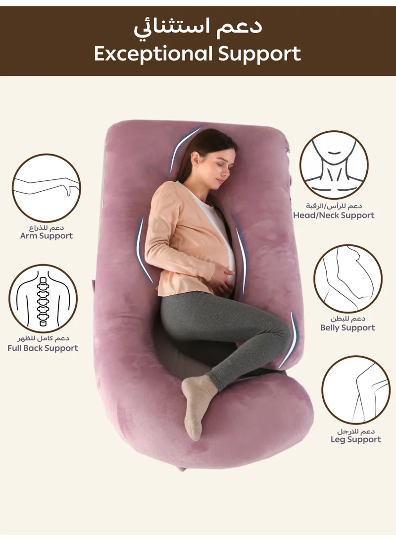 Donetella G-Shape Pregnancy Pillow – 180 cm Full Body Maternity Support Pillow with Removable Washable Velvet Cover – Support for Back, Legs, Belly & Hips – Blush