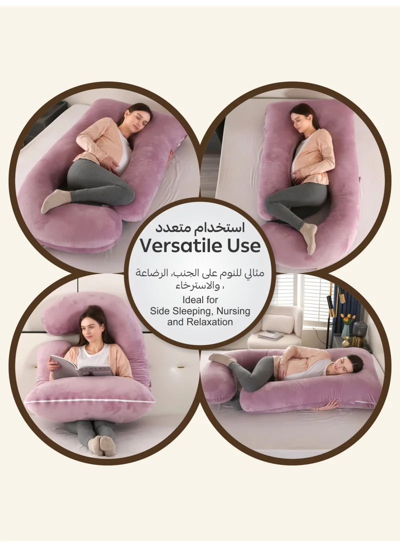 Donetella G-Shape Pregnancy Pillow – 180 cm Full Body Maternity Support Pillow with Removable Washable Velvet Cover – Support for Back, Legs, Belly & Hips – Blush