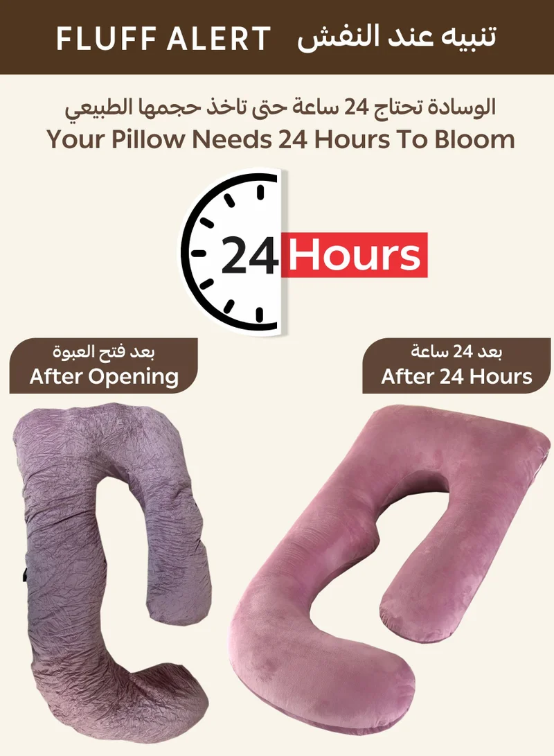 Donetella G-Shape Pregnancy Pillow – 180 cm Full Body Maternity Support Pillow with Removable Washable Velvet Cover – Support for Back, Legs, Belly & Hips – Blush