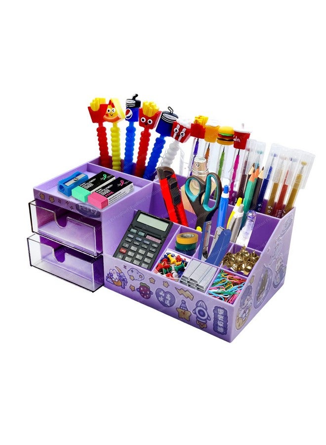 FunBlast Desk Organizer Stationary Storage Stand, Pen & Pencil Holder - Table Pen Holder, Stylish, Stationery Organizer Box With Diy Stickers (Purple, Polypropylene;Acrylonitrile Butadiene Styrene) - Image 1