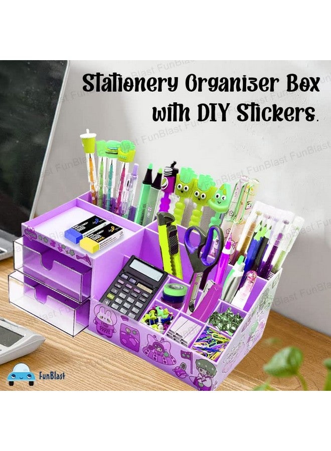 FunBlast Desk Organizer Stationary Storage Stand, Pen & Pencil Holder - Table Pen Holder, Stylish, Stationery Organizer Box With Diy Stickers (Purple, Polypropylene;Acrylonitrile Butadiene Styrene) - Image 3