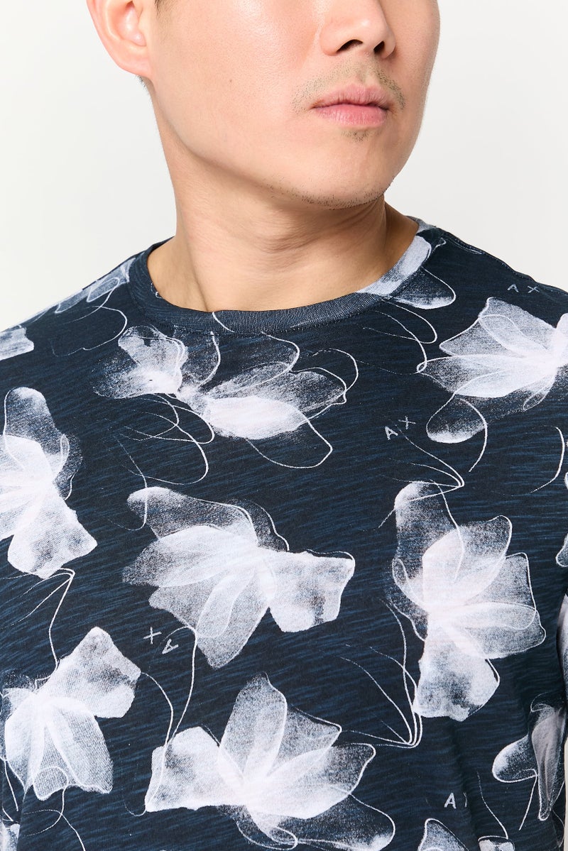 Armani Exchange Men Crew Neck Short Sleeve Floral Print T-Shirt, Multicolor - Image 3