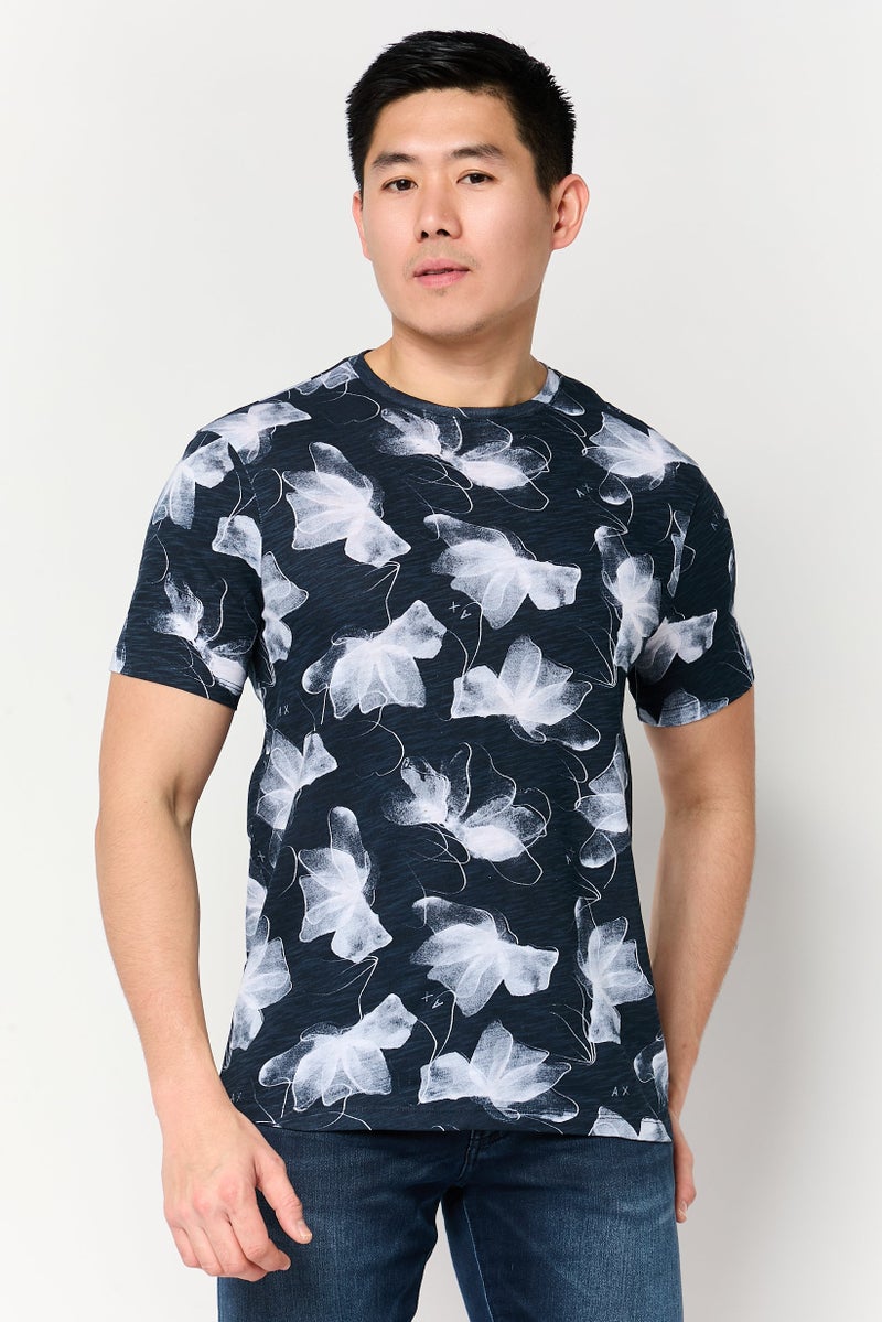 Armani Exchange Men Crew Neck Short Sleeve Floral Print T-Shirt, Multicolor - Image 1