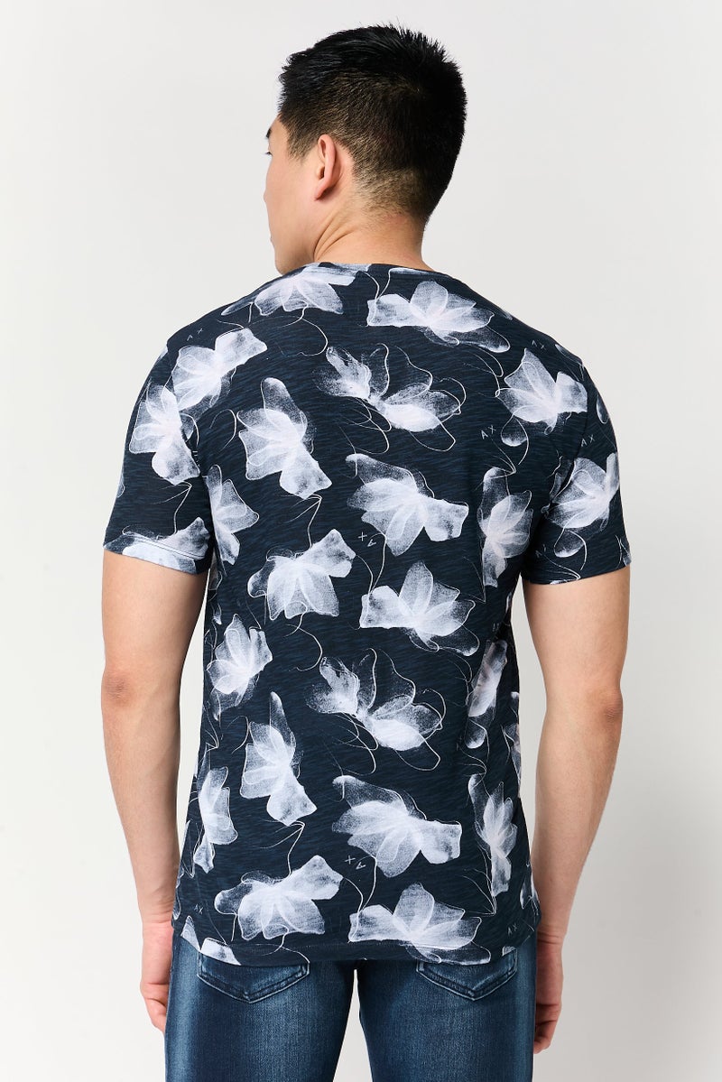 Armani Exchange Men Crew Neck Short Sleeve Floral Print T-Shirt, Multicolor - Image 4