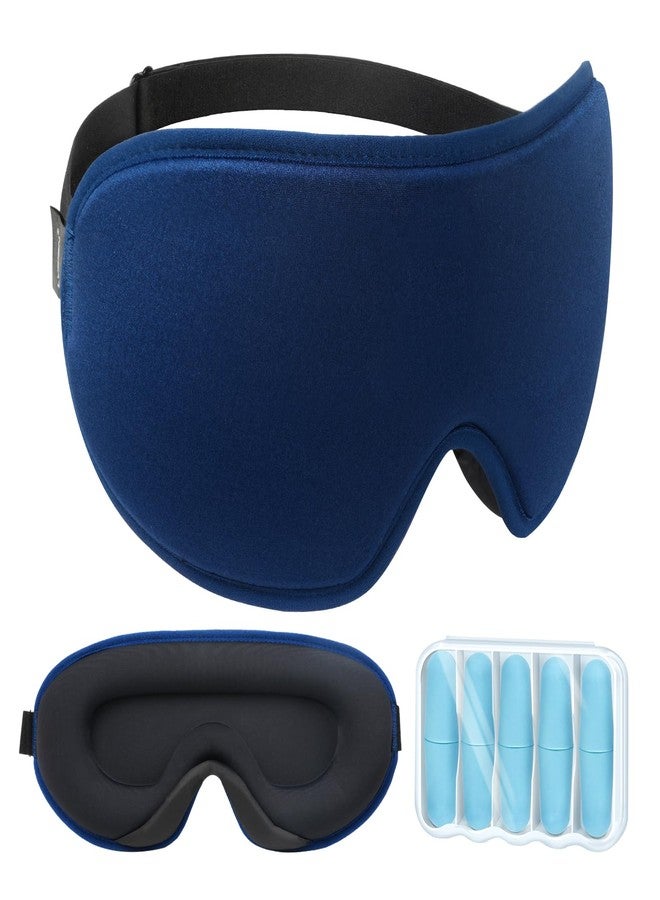 LYSIAN 3D Sleep Mask for Side Sleepers, Blackout Eye Mask with No Pressure on Eyes, Adjustable Comfortable Blindfold with 5 Pairs of Ear Plugs for Sleeping, Travel, Nap, Blue - Image 1