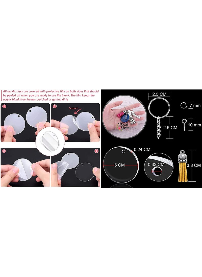 DIY Crafts - DIY Crafts 6 Pcs, Gold, 6 Pcs Only, Key Ring Acrylic Blanks Keychain Tassels Set Round Clear Arylic Keychain Blanks Key Rings with Chain Jump Rings and Colorful Keychain Tass (6 Pcs, Gold) - Image 1
