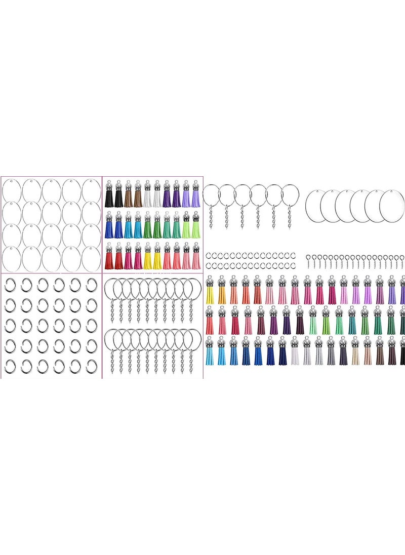 DIY Crafts - DIY Crafts 6 Pcs, Gold, 6 Pcs Only, Key Ring Acrylic Blanks Keychain Tassels Set Round Clear Arylic Keychain Blanks Key Rings with Chain Jump Rings and Colorful Keychain Tass (6 Pcs, Gold) - Image 1