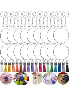 DIY Crafts 6 Pcs, Gold, 6 Pcs Only, Key Ring Acrylic Blanks Keychain Tassels Set Round Clear Arylic Keychain Blanks Key Rings with Chain Jump Rings and Colorful Keychain Tass (6 Pcs, Gold)