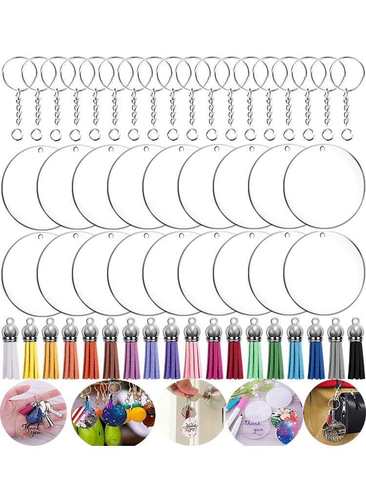 DIY Crafts - DIY Crafts 6 Pcs, Gold, 6 Pcs Only, Key Ring Acrylic Blanks Keychain Tassels Set Round Clear Arylic Keychain Blanks Key Rings with Chain Jump Rings and Colorful Keychain Tass (6 Pcs, Gold) - Image 1