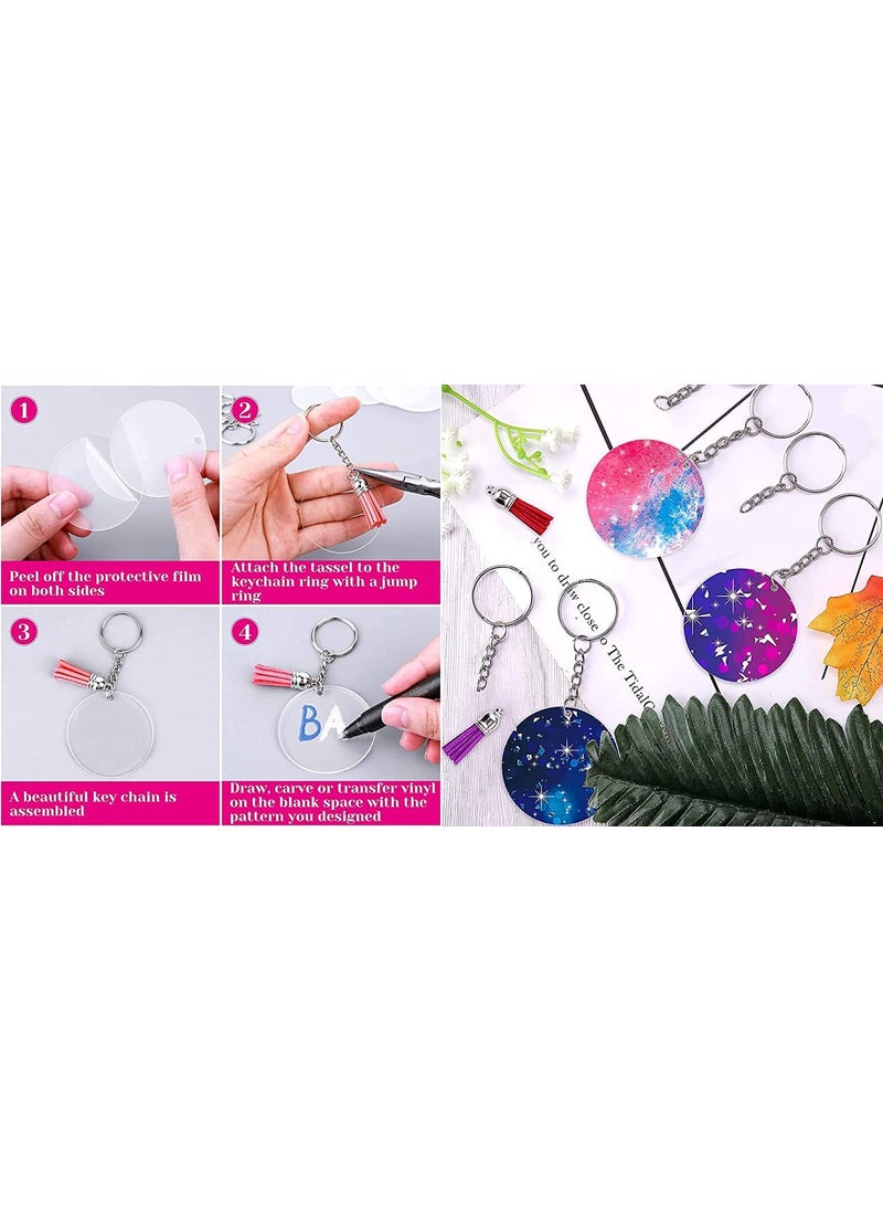 DIY Crafts - DIY Crafts 6 Pcs, Gold, 6 Pcs Only, Key Ring Acrylic Blanks Keychain Tassels Set Round Clear Arylic Keychain Blanks Key Rings with Chain Jump Rings and Colorful Keychain Tass (6 Pcs, Gold) - Image 1