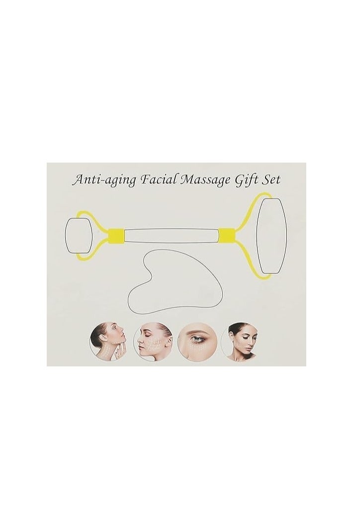 بكرة تدليك الوجه من حجر اليشم وأداة جواشا الهيمالايا الطبيعي للوجه والرقبة لعلاج تجاعيد البشرة - أدوات العناية بالبشرة لمكافحة الشيخوخة للوجه والرقبة والعينين من جايد مكونة قطعتين - Image 3