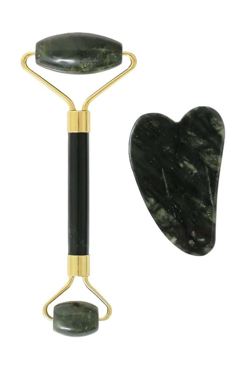 بكرة تدليك الوجه من حجر اليشم وأداة جواشا الهيمالايا الطبيعي للوجه والرقبة لعلاج تجاعيد البشرة - أدوات العناية بالبشرة لمكافحة الشيخوخة للوجه والرقبة والعينين من جايد مكونة قطعتين - Image 4