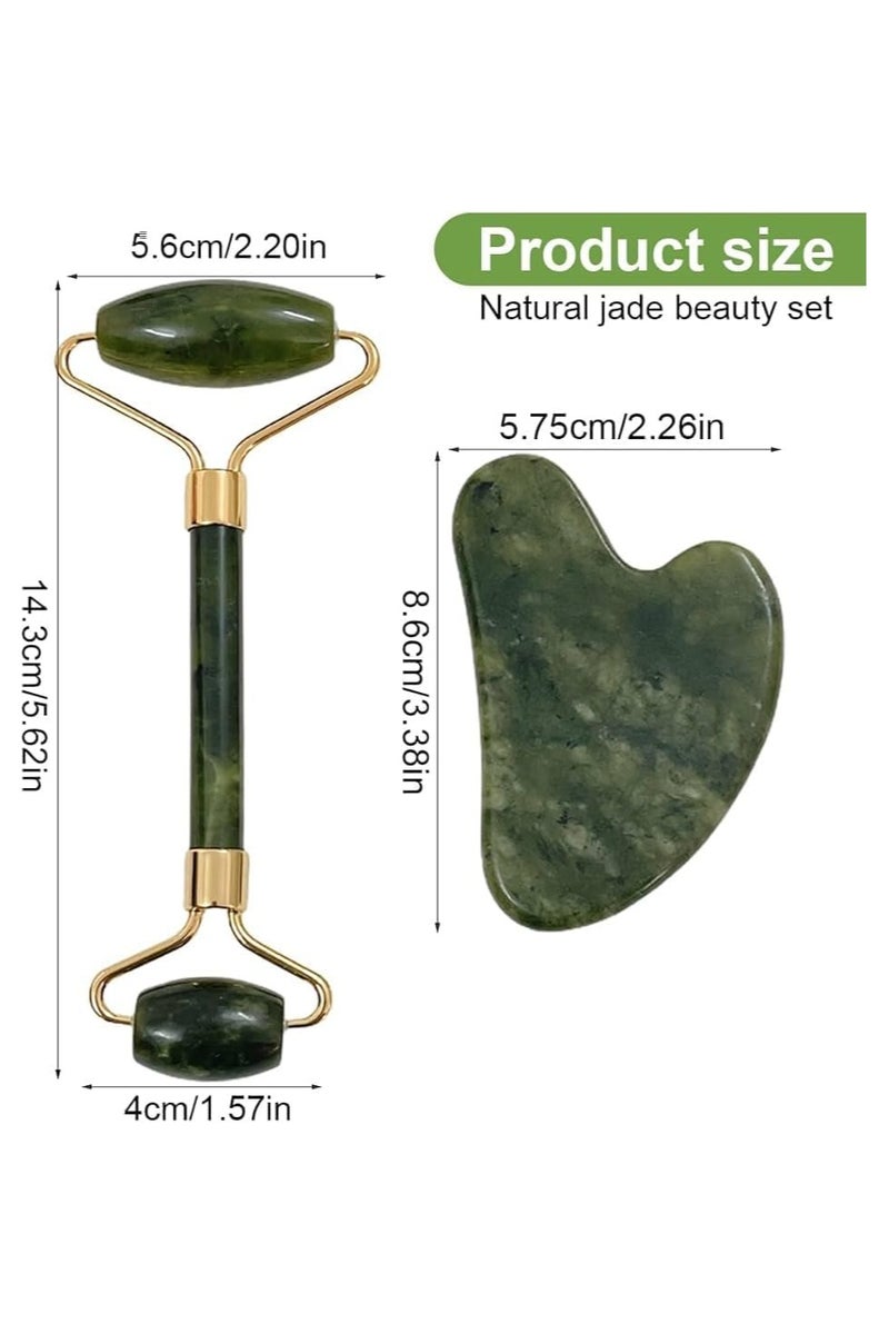 بكرة تدليك الوجه من حجر اليشم وأداة جواشا الهيمالايا الطبيعي للوجه والرقبة لعلاج تجاعيد البشرة - أدوات العناية بالبشرة لمكافحة الشيخوخة للوجه والرقبة والعينين من جايد مكونة قطعتين - Image 5