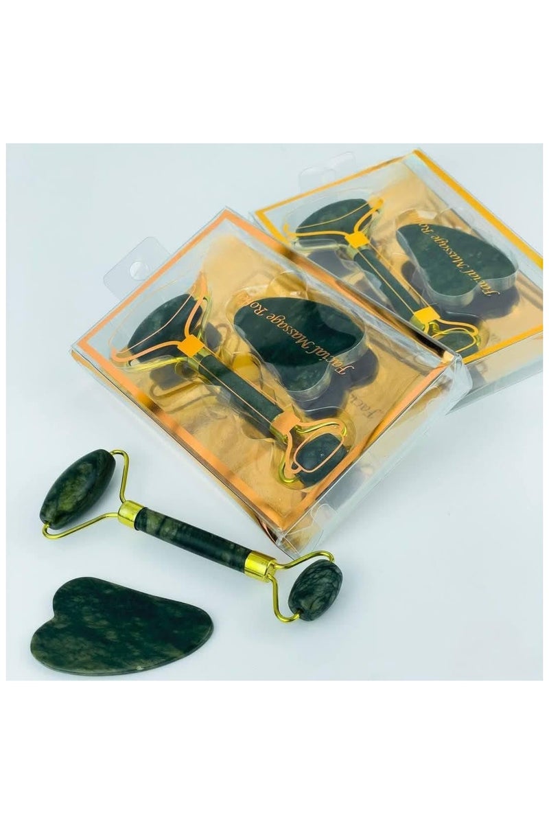 بكرة تدليك الوجه من حجر اليشم وأداة جواشا الهيمالايا الطبيعي للوجه والرقبة لعلاج تجاعيد البشرة - أدوات العناية بالبشرة لمكافحة الشيخوخة للوجه والرقبة والعينين من جايد مكونة قطعتين - Image 2