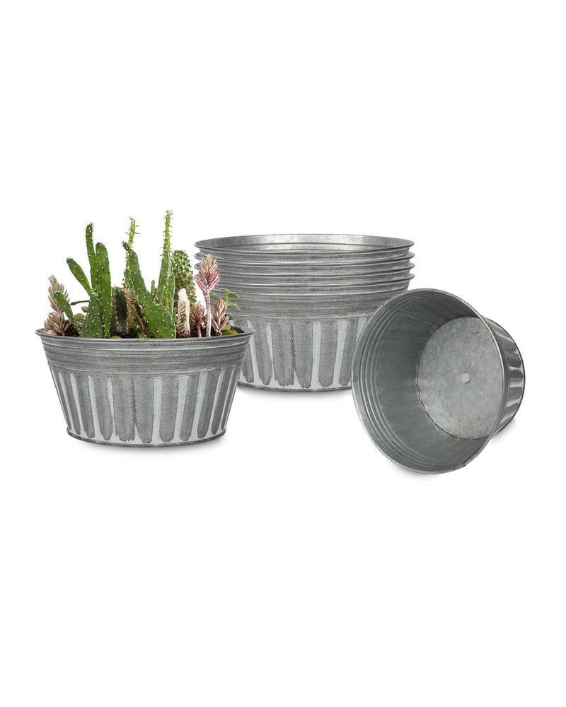 vensovo 8 Inches Silver Metal Rustic Plant Pots - 6Pcs Shallow Galvanized Planters with Drain Hole and Rubber Plug, Rustproof Tin Bucket Succulent Pot Indoor Farmhouse Vintage Style for Decor - Image 1