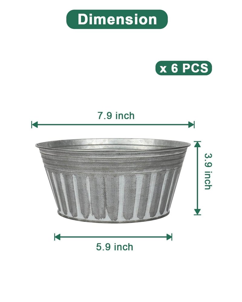 vensovo 8 Inches Silver Metal Rustic Plant Pots - 6Pcs Shallow Galvanized Planters with Drain Hole and Rubber Plug, Rustproof Tin Bucket Succulent Pot Indoor Farmhouse Vintage Style for Decor - Image 2