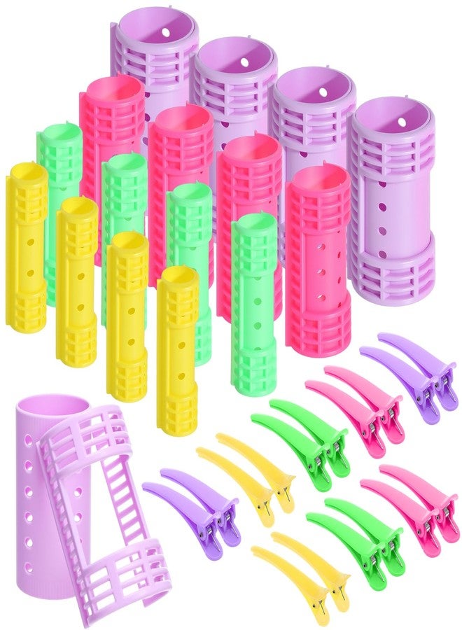 WILLBOND 65 Pieces Magnetic Hair Rollers Set Plastic Rollers Curlers with Clips 4 Sizes for Long Medium Short Hair, Duck Clips Hairnet Hairdressing Styling Tool(Light Color) - Image 1