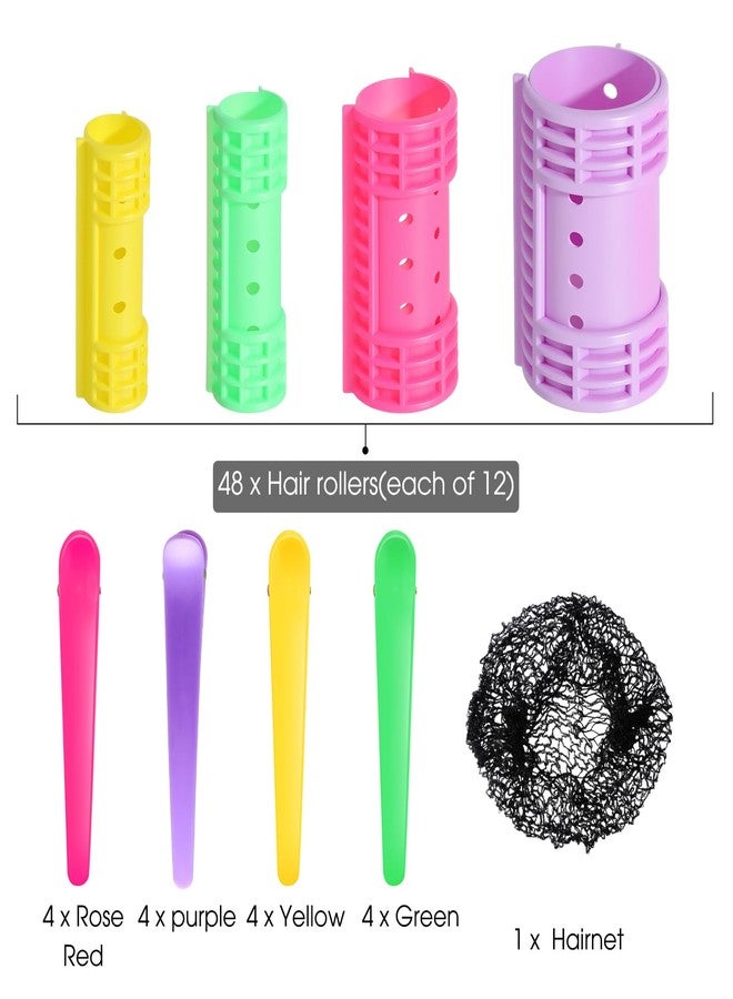 WILLBOND 65 Pieces Magnetic Hair Rollers Set Plastic Rollers Curlers with Clips 4 Sizes for Long Medium Short Hair, Duck Clips Hairnet Hairdressing Styling Tool(Light Color) - Image 3