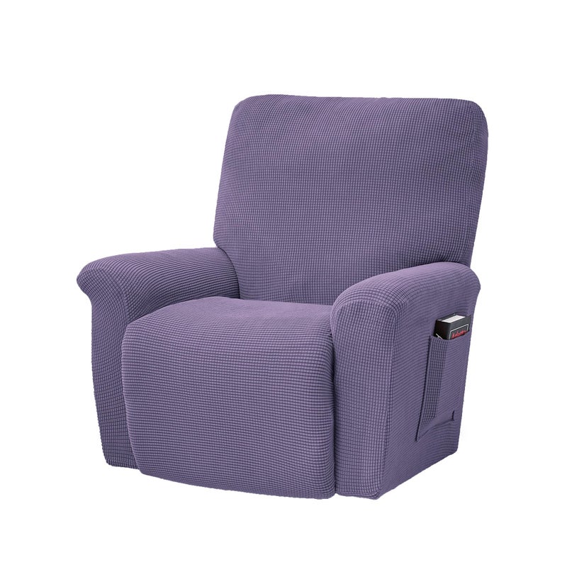 CONRUSER Stretch Recliner Chair Covers 4Piece Soft Sofa Cover Thick Single Seat Couch Cover Jacquard Recliner Slipcover with Pocket Purple