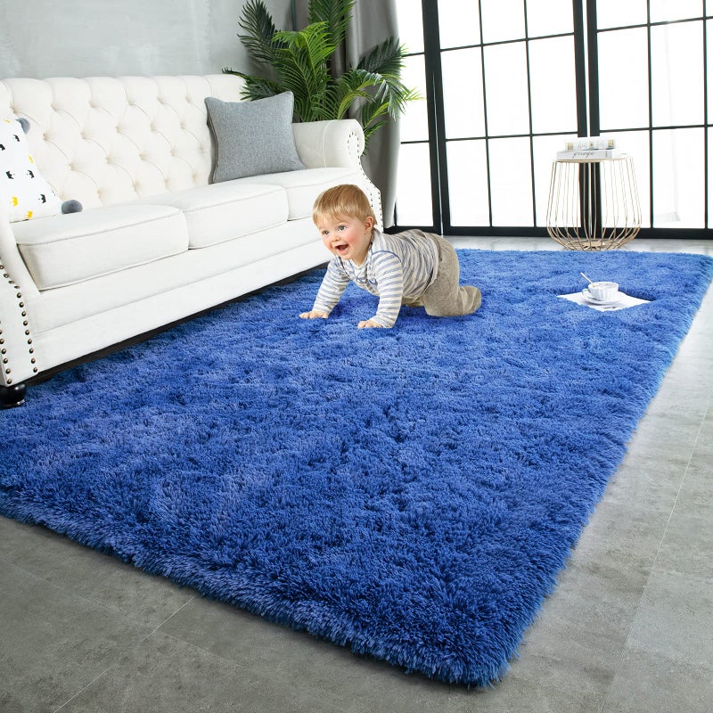 TWINNIS Super Soft Shaggy Rugs Fluffy Carpets 5x8 Feet Indoor Modern Plush Area Rugs for Living Room Bedroom Kids Room Nursery Home Decor Upgrade AntiSkid Rectangular Fuzzy Rug Indigo