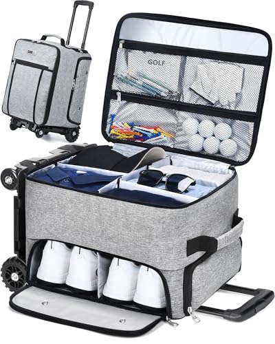 CAB55 Golf Trunk Organizer with 4 Wheels 2 Layer Waterproof Car Organizer with Separate Ventilated Compartment for 2 Pair Shoes Trunk Storage for Clothes Accessories Golf Gifts Gray - Image 1